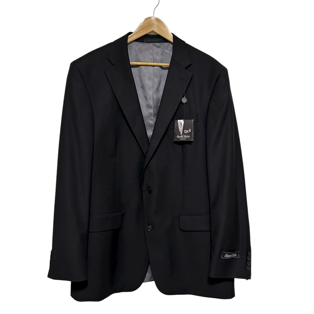 Kenneth Roberts Platinum Collection Fine Worsted Wool Black Tailored Blazer 46L